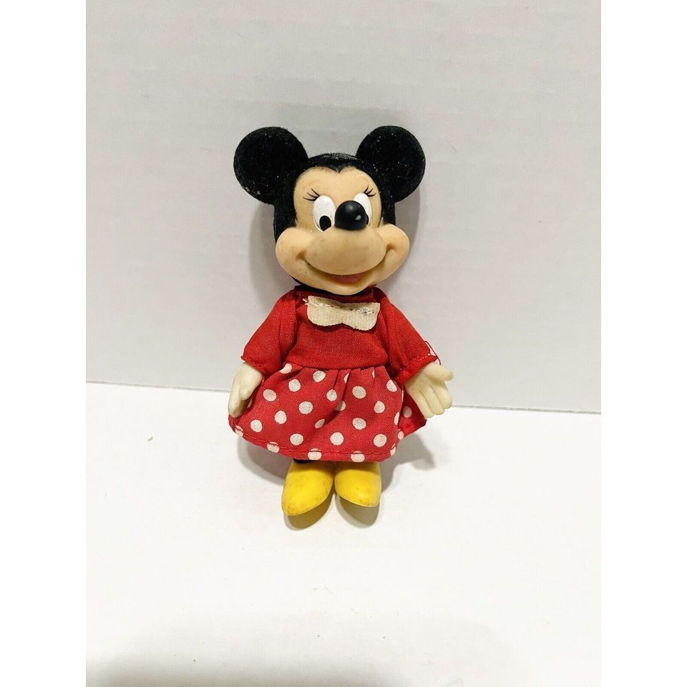 Vtg Rare 1970s Disney Minnie Mouse 14" Red Polka Dress Flocked Doll Simba Toys‎